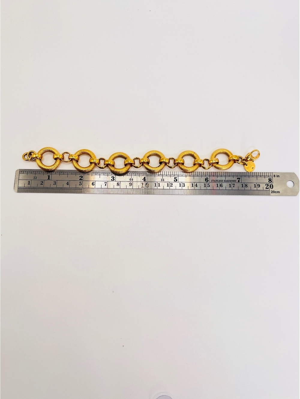 Vintage Romanza Italy Gold Tone Chunky Circle Link Bracelet 7.75” 49.7g